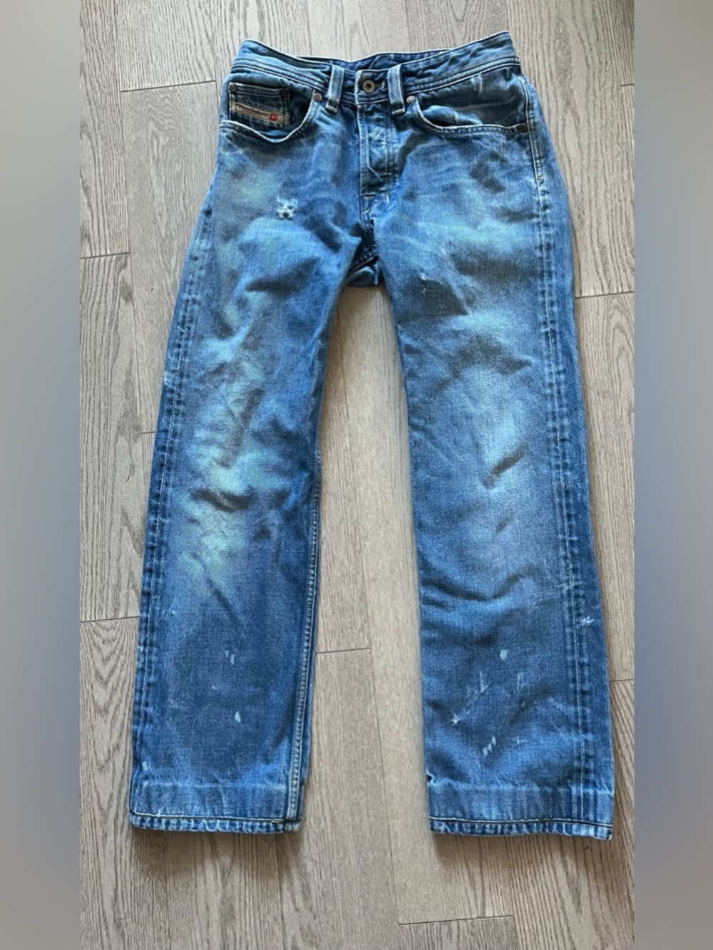 Diesel Men's Blue Distressed Straight-Leg Jeans